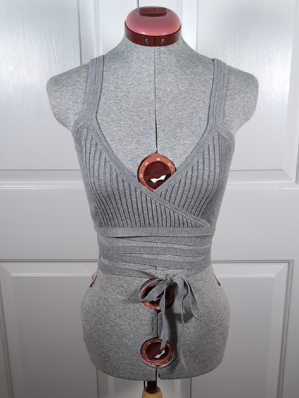 Alexander Wang Vintage Designer Grey Ribbed Knit Sleeveless Wrap Crop Top Vest
